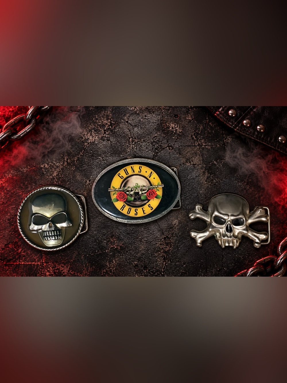 Rocker Belt Buckle Bundle — Guns N’ Roses & (2) Skull Designs